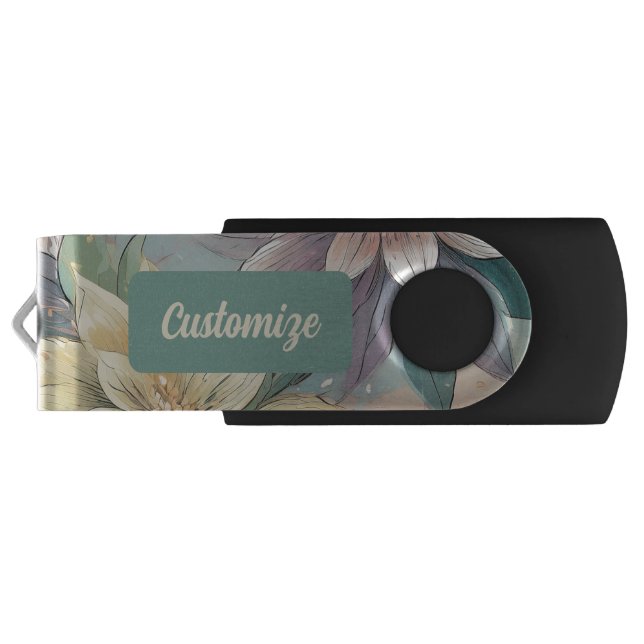 Pastel Blossom Burst: Floral Explosion Pattern Flash Drive (Back)