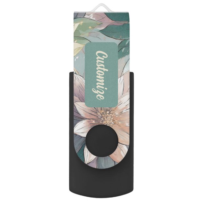 Pastel Blossom Burst: Floral Explosion Pattern Flash Drive (Back (Vertical))
