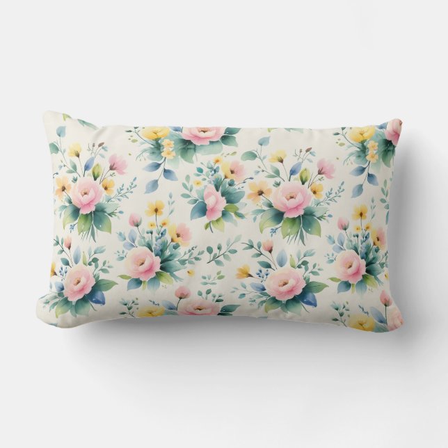 pastel blossom field lumbar pillow (Front)