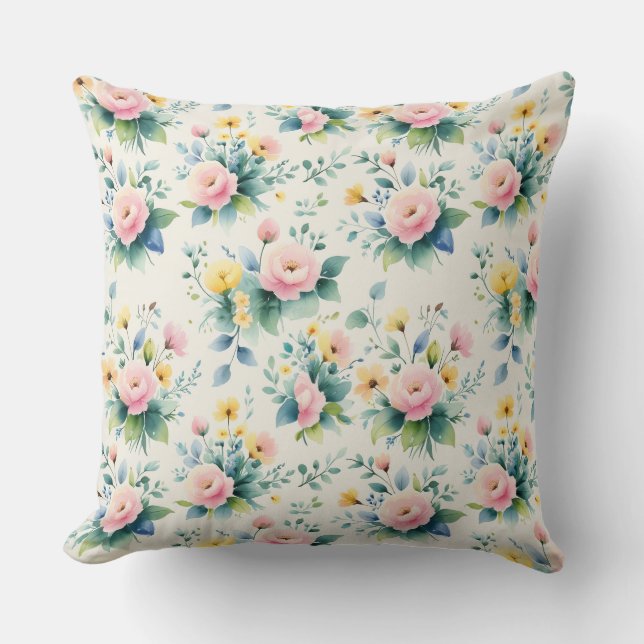 pastel blossom field throw pillow (Front)