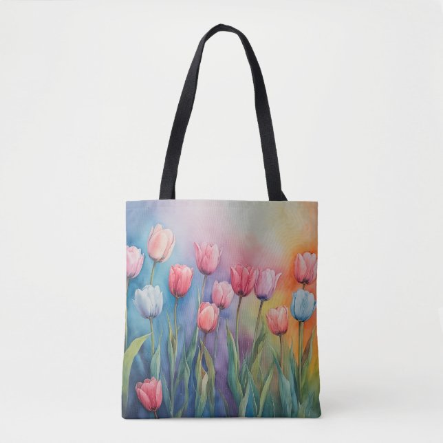 Pastel Blossom Tulips Tote Bag (Front)