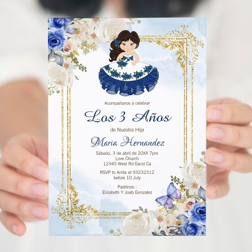 Pastel Blue 4 Mexican Girl Tres Anos Invitacion Invitation