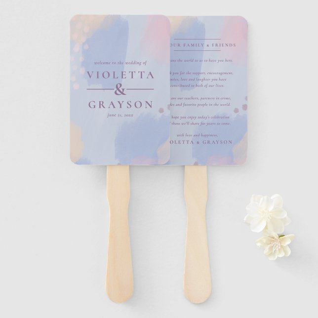 Pastel Blue Abstract Art Hand Fan (Front and Back)