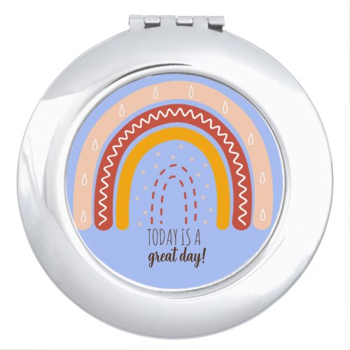 PASTEL BLUE AFFIRMATION QUOTE BOHO RAINBOW METAL COMPACT MIRROR