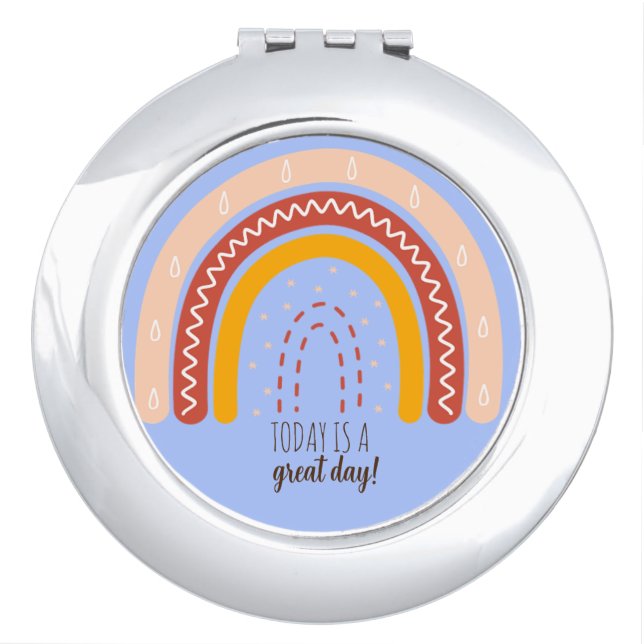 PASTEL BLUE AFFIRMATION QUOTE BOHO RAINBOW METAL COMPACT MIRROR (Front)
