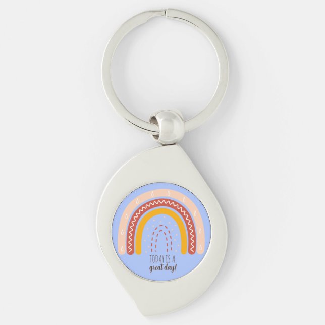 PASTEL BLUE AFFIRMATION QUOTE BOHO RAINBOW METAL KEYCHAIN (Front)