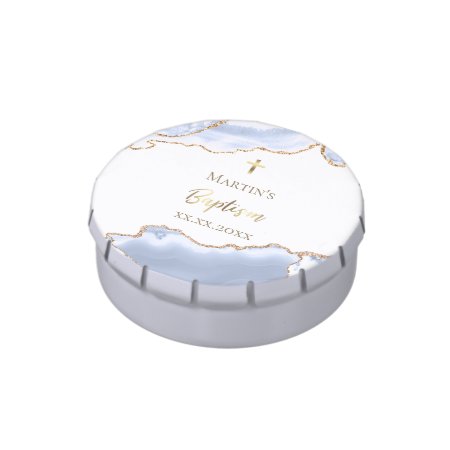 Pastel Blue Agate Baptism Candy Tin