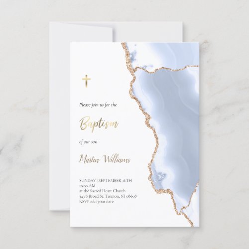 pastel blue agate  Baptism Invitation