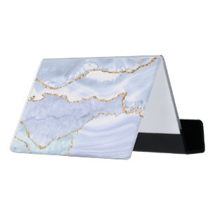 pastel blue agate desk business card holder