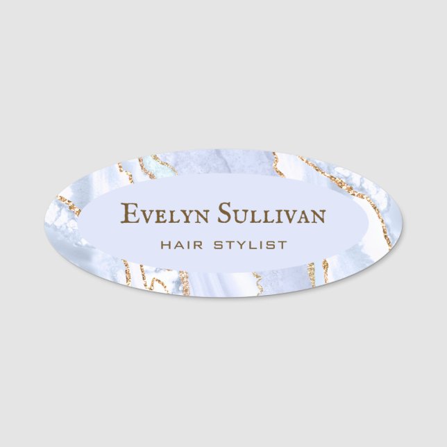 Pastel Blue Agate Name Tag (Front)