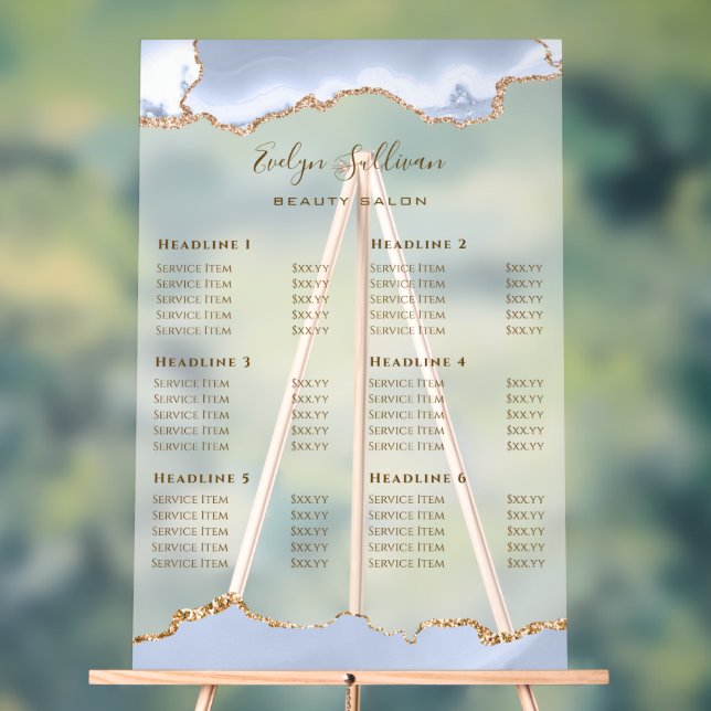 Pastel Blue Agate Price List Acrylic Sign (Neutral)