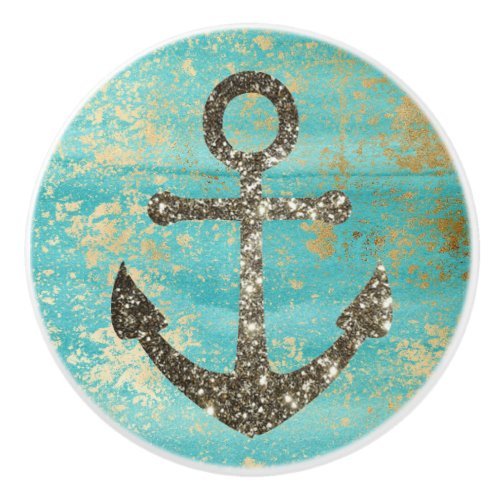 Pastel Blue Anchor Nautical Sailor Ceramic Knob