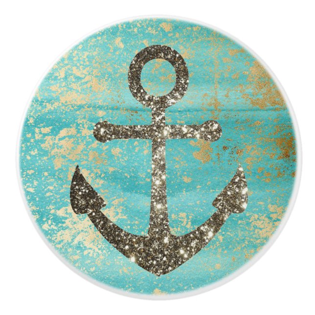 Pastel Blue Anchor Nautical Sailor Ceramic Knob (Front)