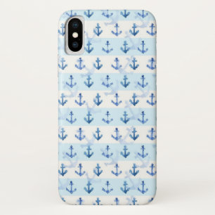 Pastel Blue Anchor Pattern iPhone X Case