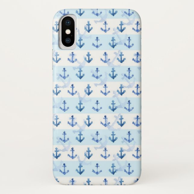 Pastel Blue Anchor Pattern Case-Mate iPhone Case (Back)