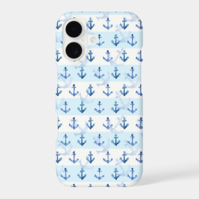 Pastel Blue Anchor Pattern Iphone Case (Back)
