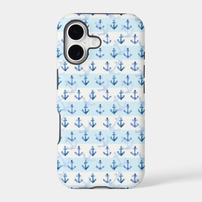Pastel Blue Anchor Pattern Iphone Case (Back)