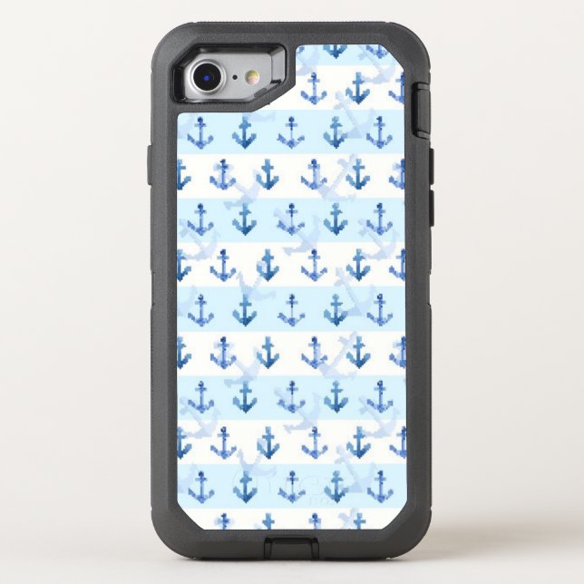 Pastel Blue Anchor Pattern Otterbox iPhone Case (Back)