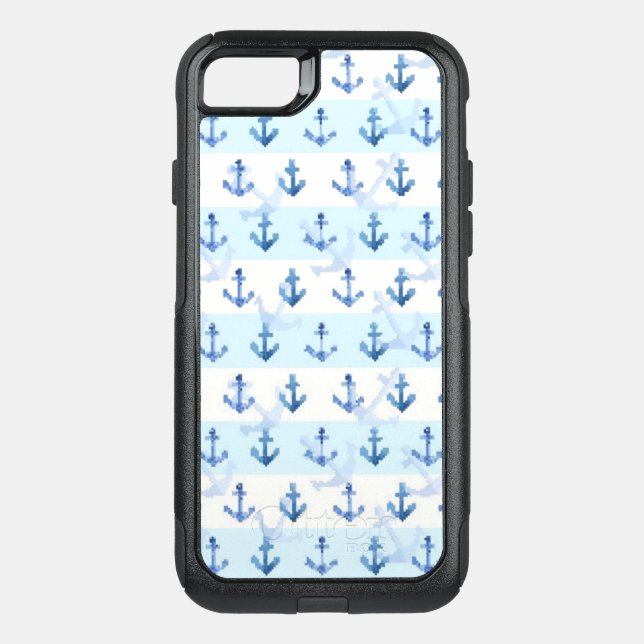 Pastel Blue Anchor Pattern Otterbox iPhone Case (Back)