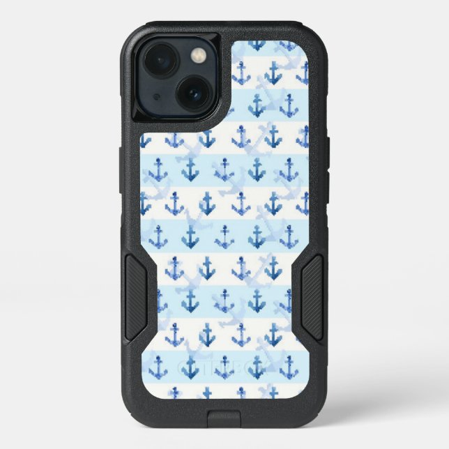 Pastel Blue Anchor Pattern Otterbox iPhone Case (Back)