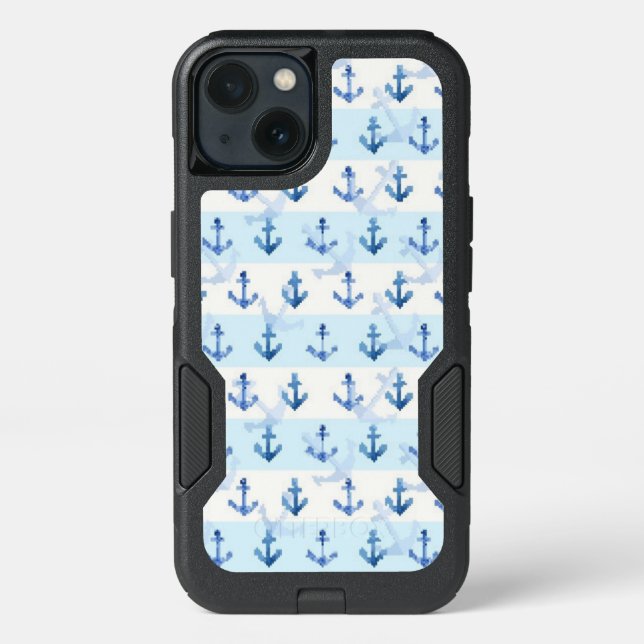 Pastel Blue Anchor Pattern Otterbox iPhone Case (Back)