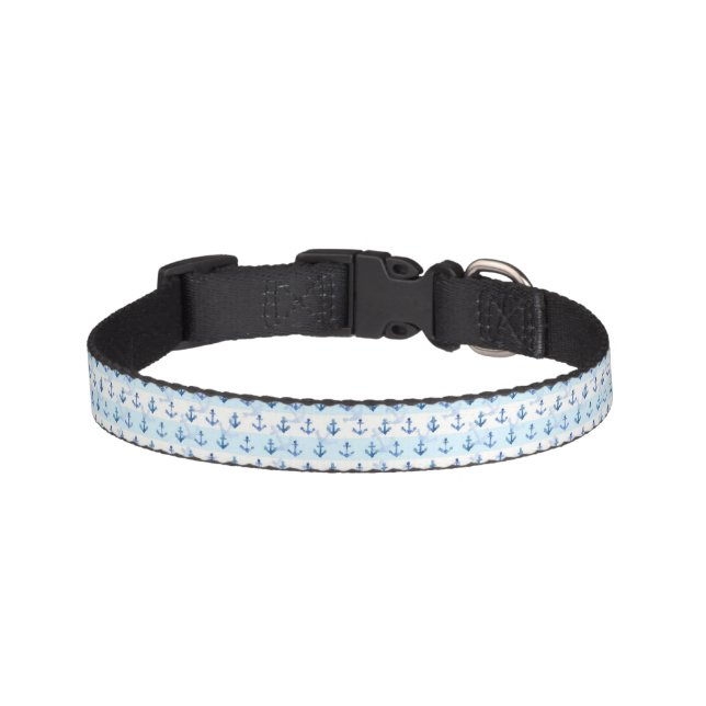 Pastel Blue Anchor Pattern Pet Collar (Front)