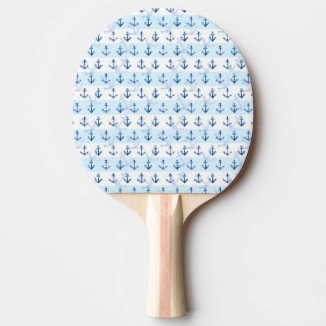 Pastel Blue Anchor Pattern Ping-Pong Paddle (Front)