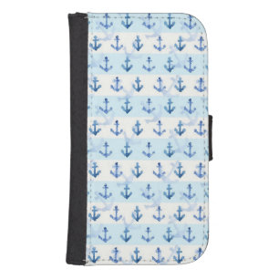 Pastel Blue Anchor Pattern Samsung S4 Wallet Case