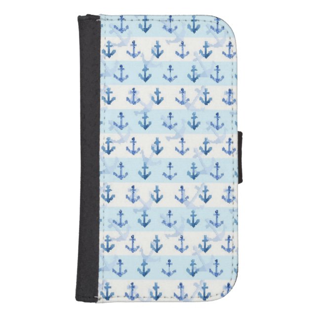 Pastel Blue Anchor Pattern Samsung Galaxy Wallet Case (Front)