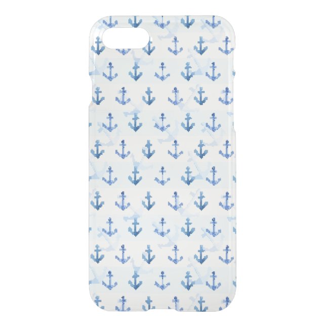 Pastel Blue Anchor Pattern Uncommon iPhone Case (Back)