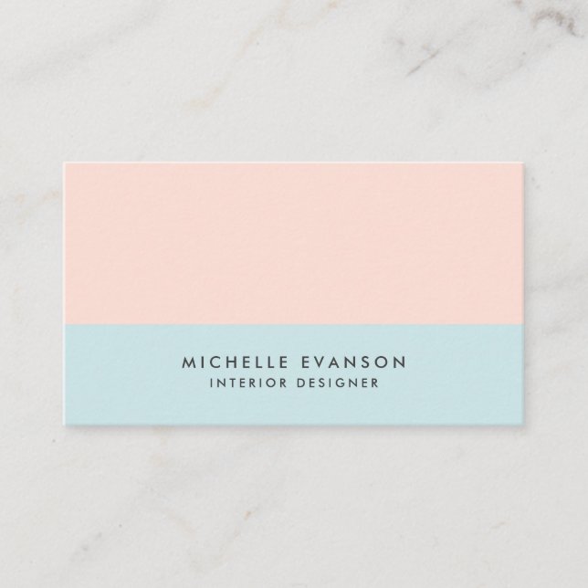 Pastel Blue and Blush Pink Colorblock Simple Business Card (Front)