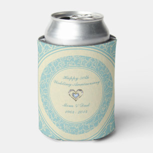 Pastel Blue And Creme Floral Damasks 2 Can Cooler
