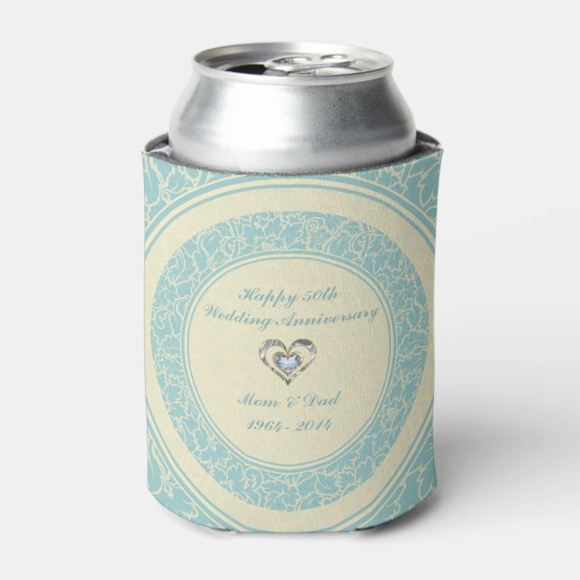 Pastel Blue And Creme Floral Damasks 2 Can Cooler (Can Front)