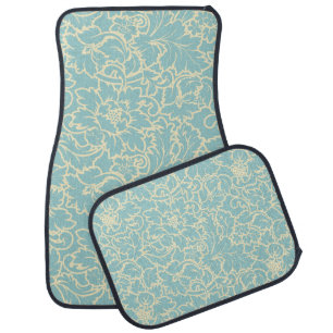 Pastel Blue And Creme Floral Damasks Car Mat