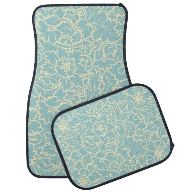 Pastel Blue And Creme Floral Damasks Car Mat (Set)
