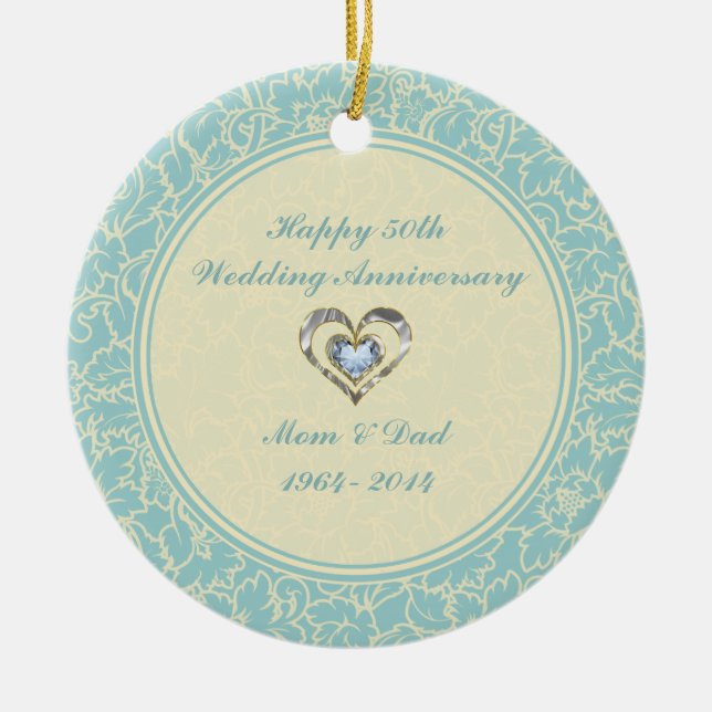 Pastel Blue And Creme Floral Damasks Ceramic Ornament (Front)