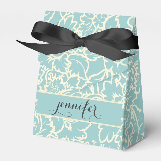 Pastel Blue And Creme Floral Damasks Favor Boxes (Front Side)