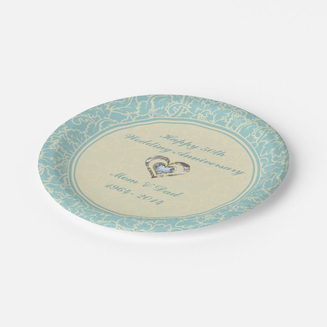 Pastel Blue And Creme Floral Damasks Paper Plates (Angled)