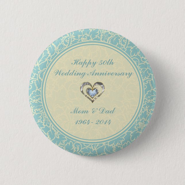 Pastel Blue And Creme Floral Damasks Pinback Button (Front)