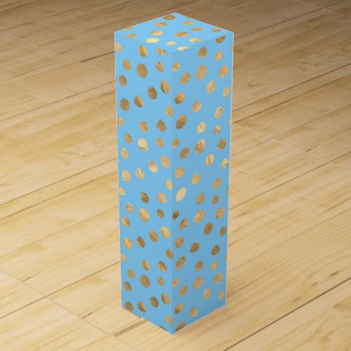 Pastel Blue and Gold Dot Pattern Wine Box