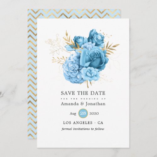 Pastel Blue and Gold Floral Wedding Save The Date