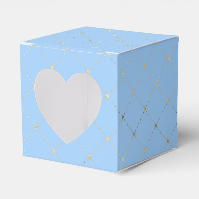 Pastel Blue and Gold Lattice Pattern Favor Boxes (Front Side)