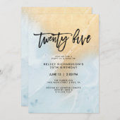 Pastel Blue and Gold Marble | 25th Birthday Party Invitation (Front/Back)