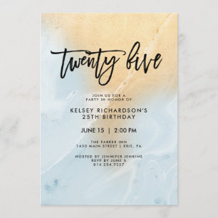 Pastel Blue and Gold Marble 25th Birthday Party Invitation