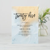 Pastel Blue and Gold Marble | 25th Birthday Party Invitation (Standing Front)