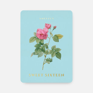 Pastel Blue and Gold Sweet 16 Birthday Floral Foil Invitation