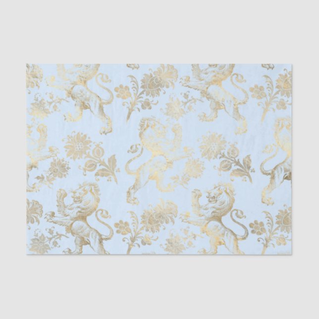 Pastel Blue and Gold Vintage Heraldry Tissue Paper (Front)