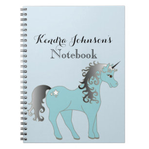 Pastel Blue and Gray Unicorn Personalized Notebook