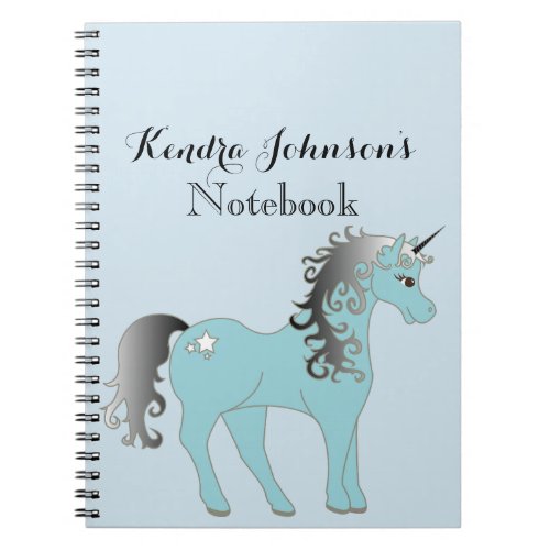 Pastel Blue and Gray Unicorn  Personalized Notebook