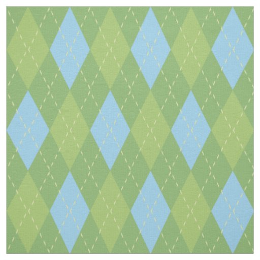 Pastel Blue and Green Argyle Pattern Fabric
